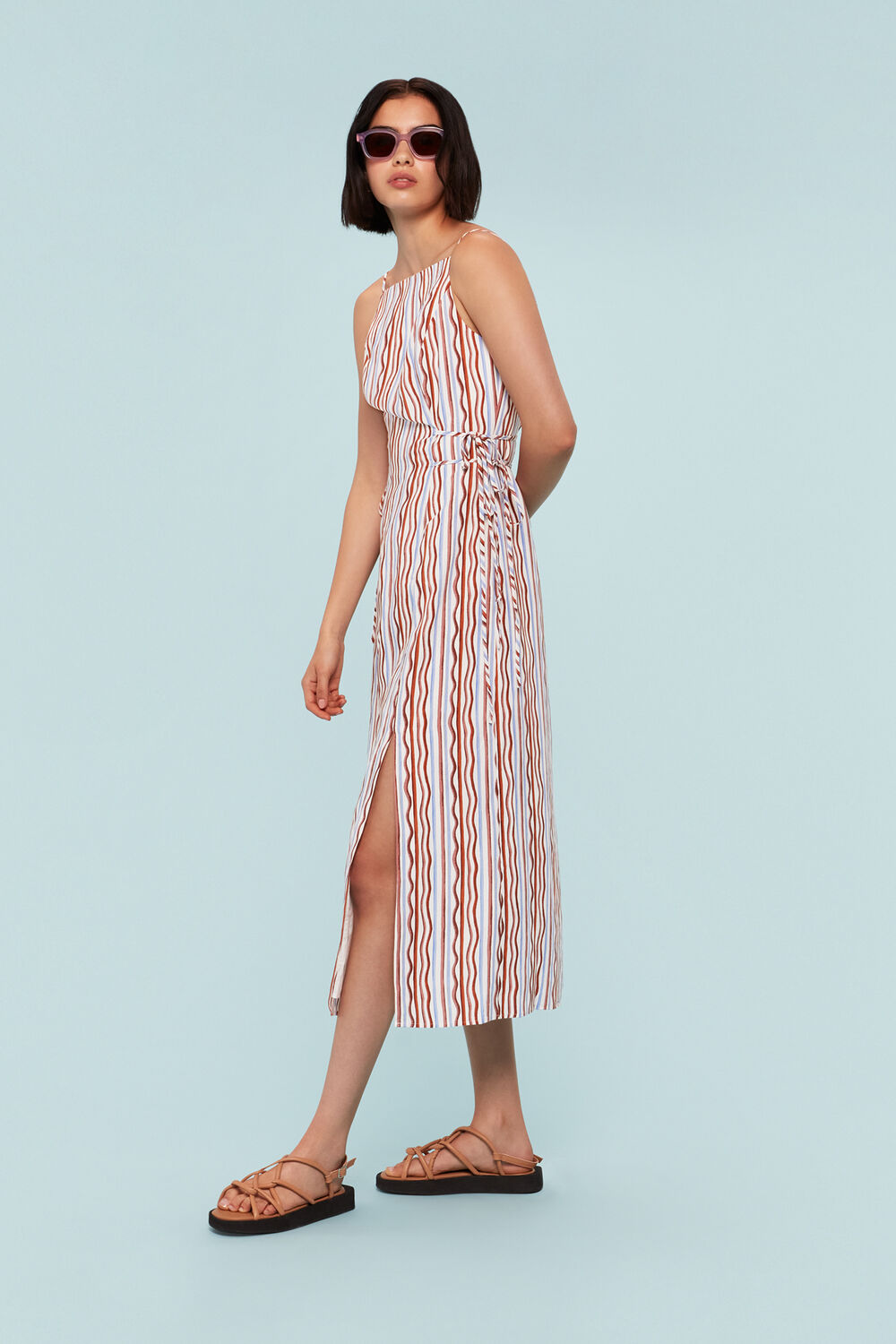Multicolour Wiggle Stripe Tie Detail Dress