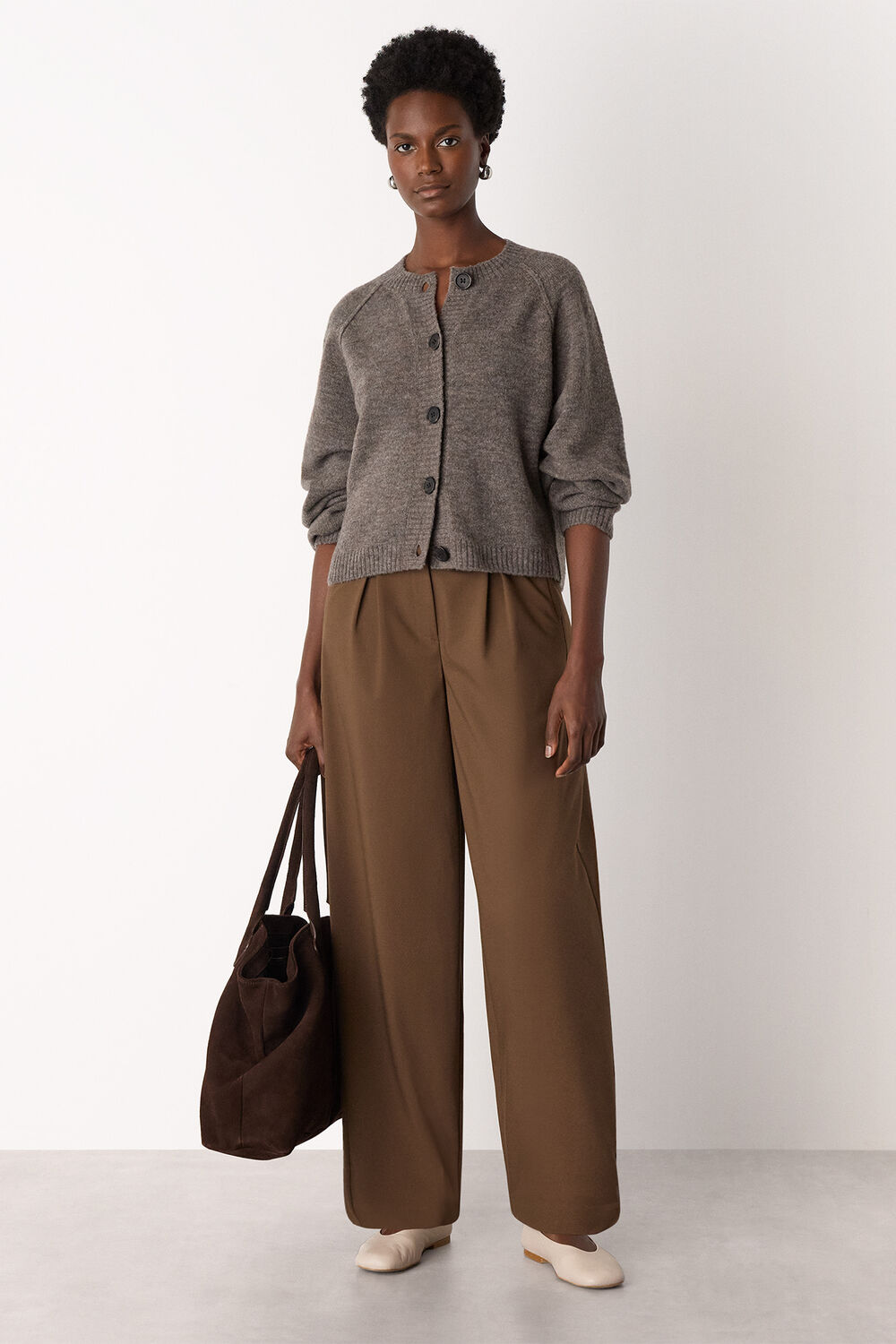 Wool Mix Crew Cardigan