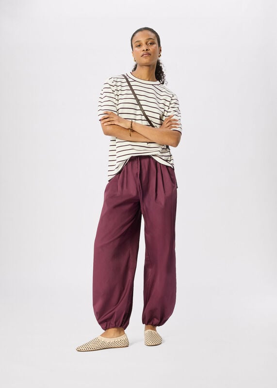 Burgundy Fine Knit Stripe T-Shirt