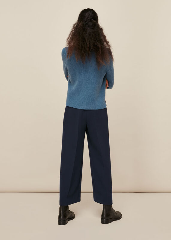 Navy Wide Leg Crop Trouser