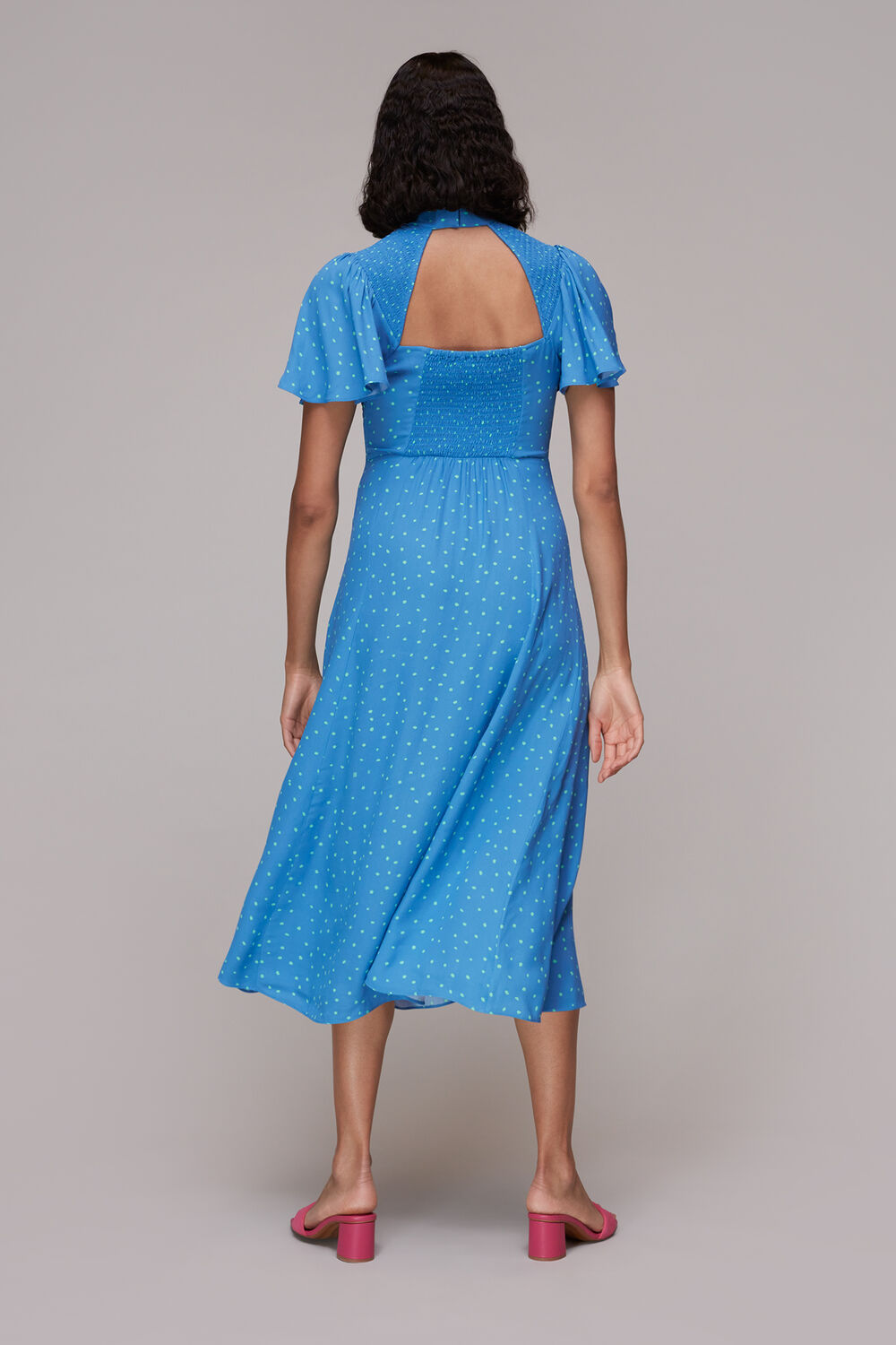 Blue Uneven Spot Print Midi Dress