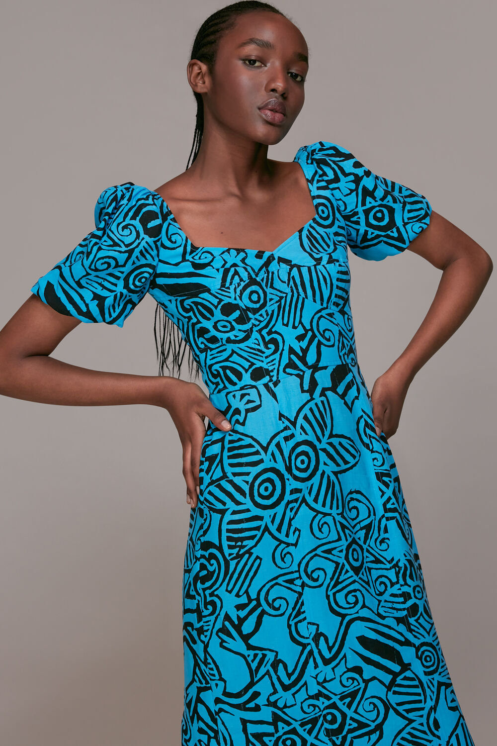 Blue Starflower Puff Sleeve Dress