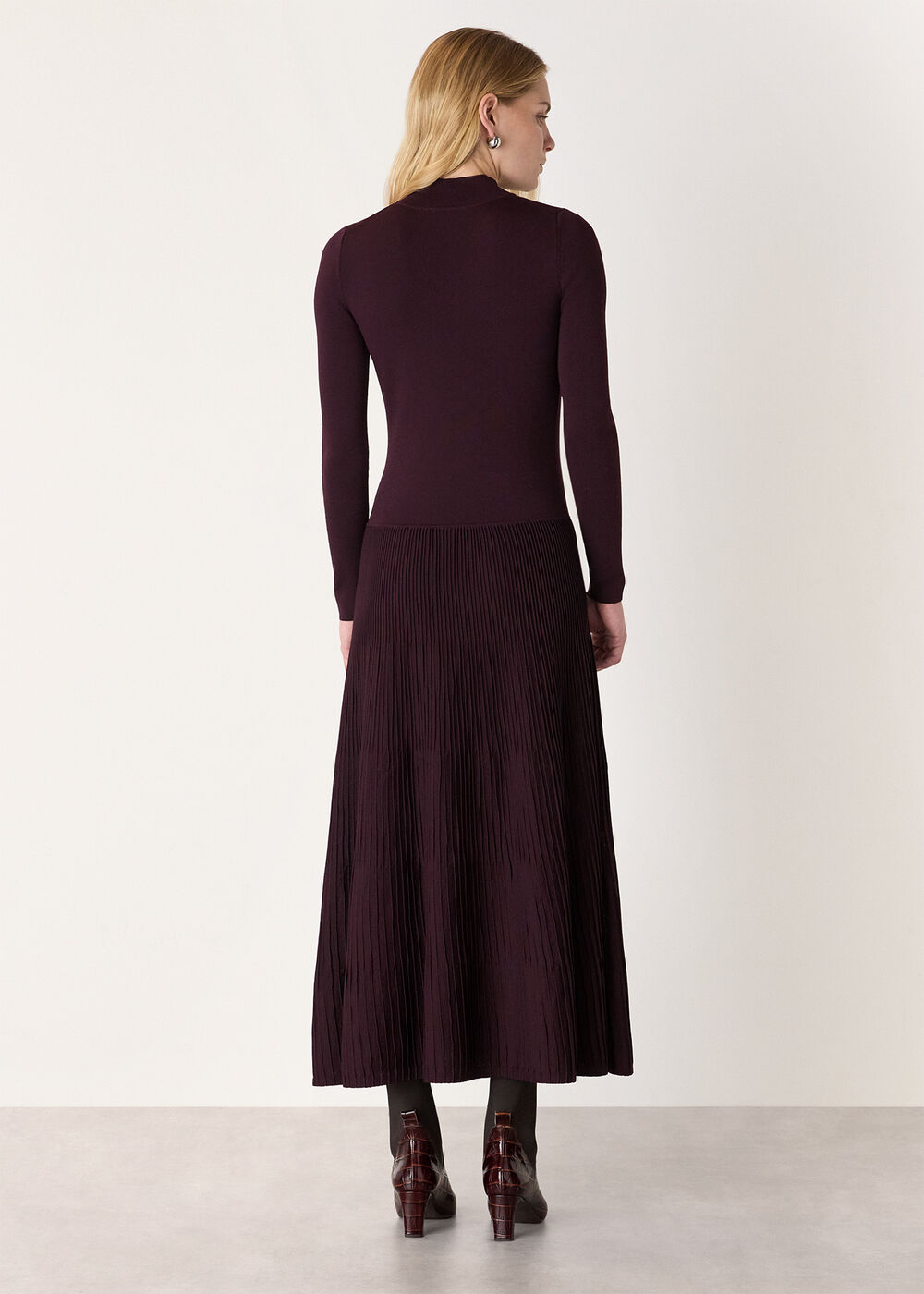 Funnel Neck Pleated Knit Dress