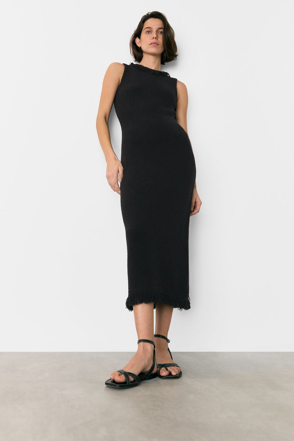 Black Fringe Detail Knitted Dress