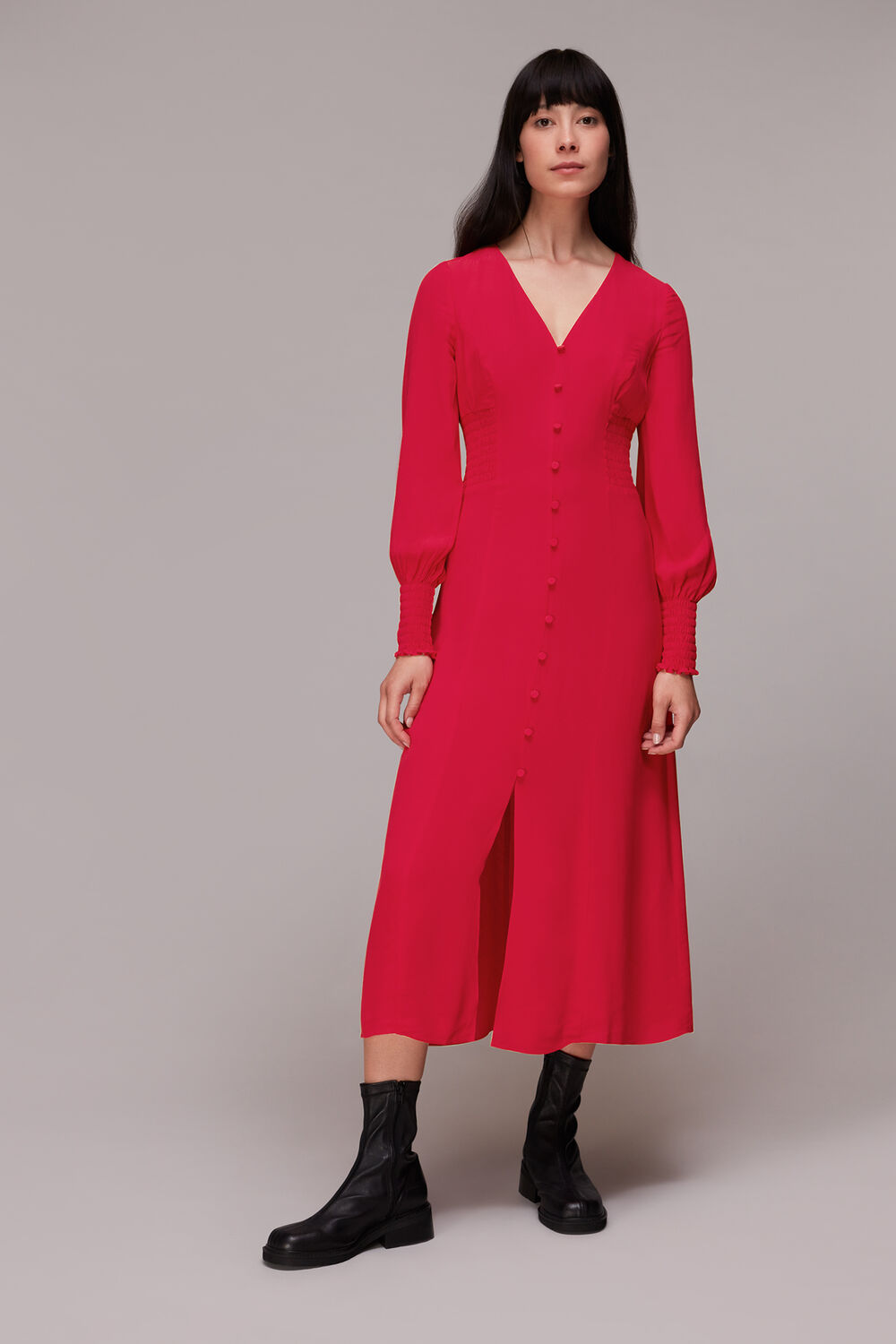 Pink Ilana Shirred Midi Dress