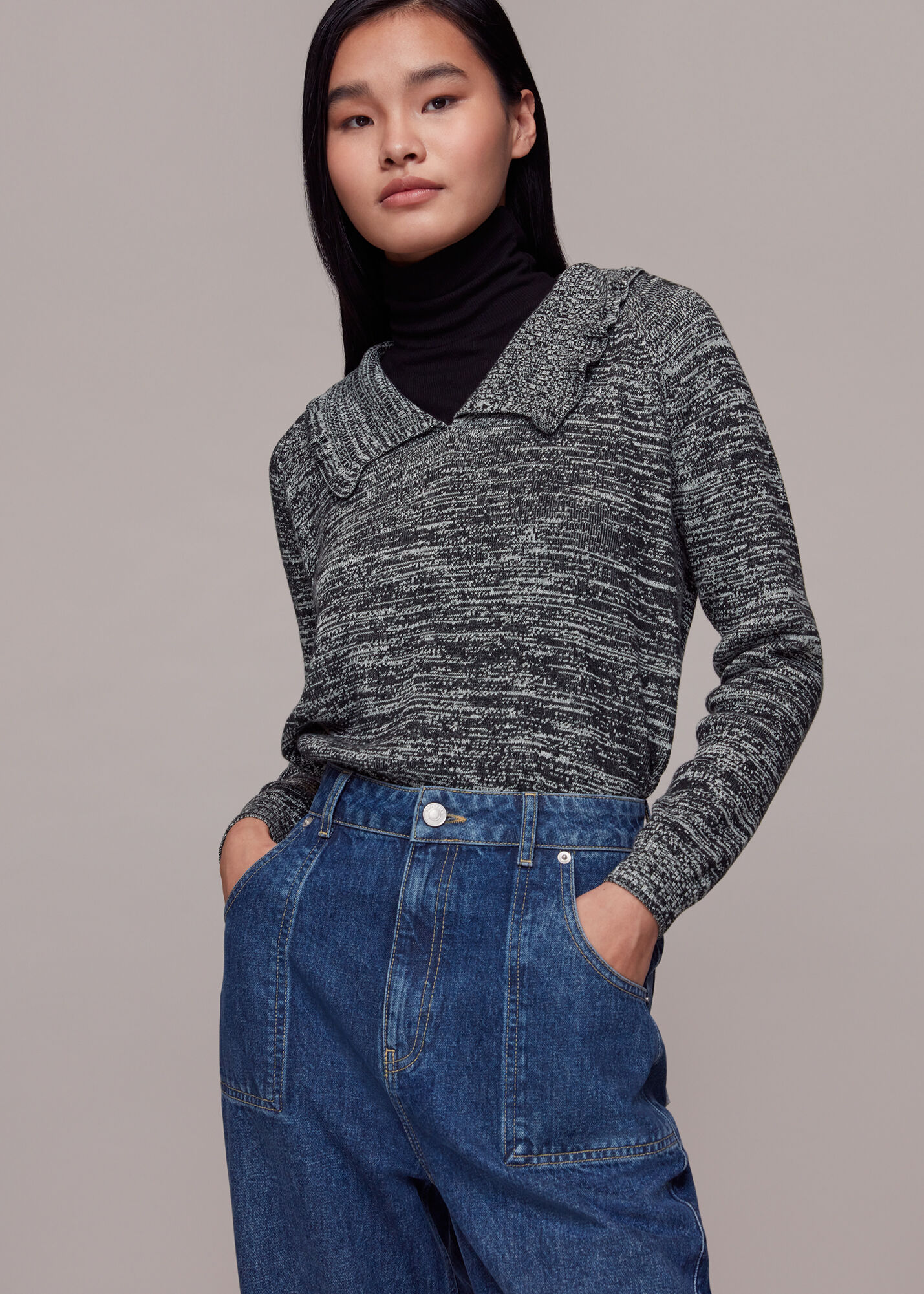 Black/Multi Frill Collar Sweater | WHISTLES |