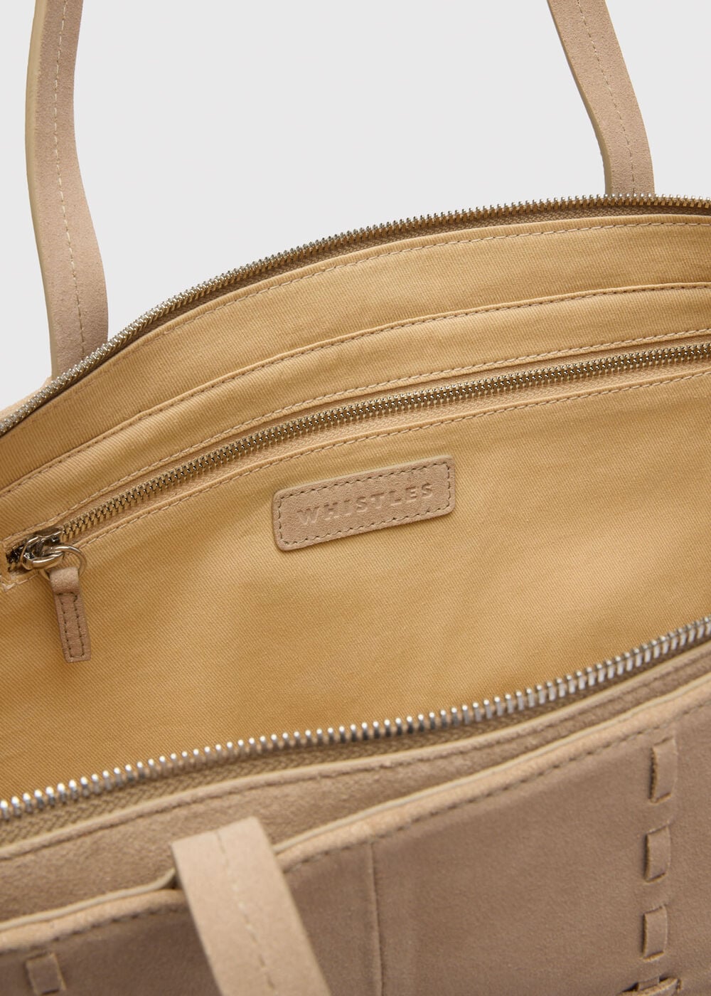 Neutral Suede Whipstitch Tote Bag