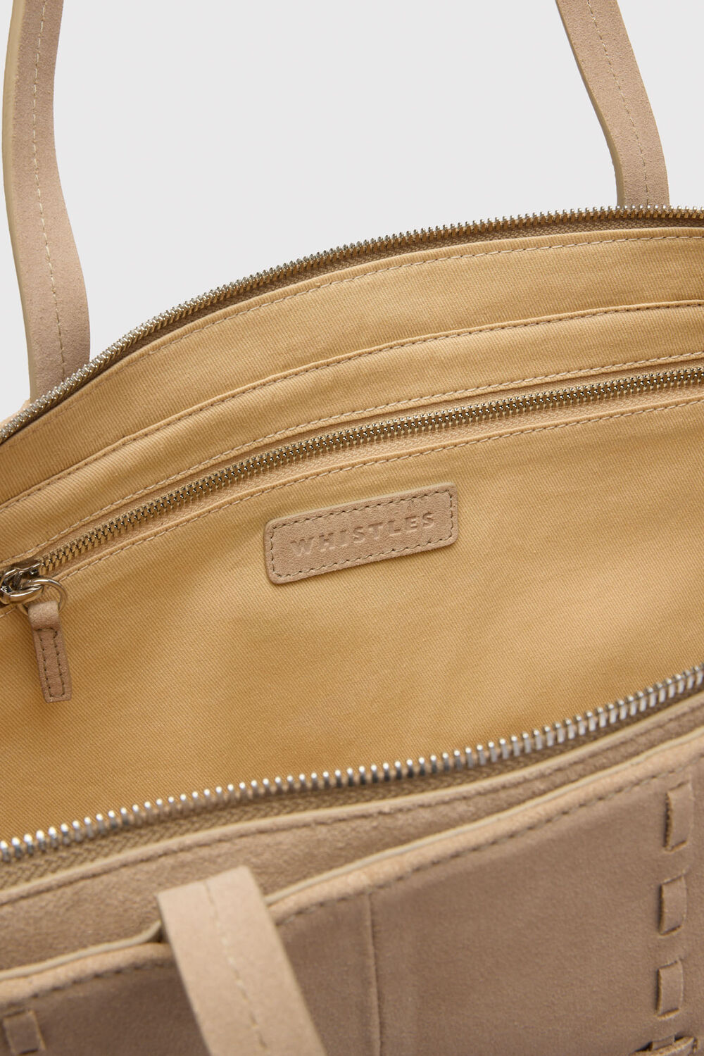 Neutral Suede Whipstitch Tote Bag