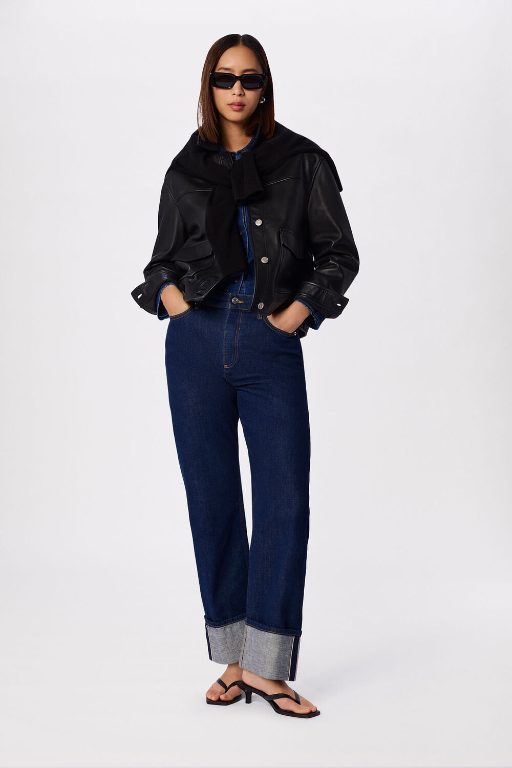 Black Natia Leather Western Jacket