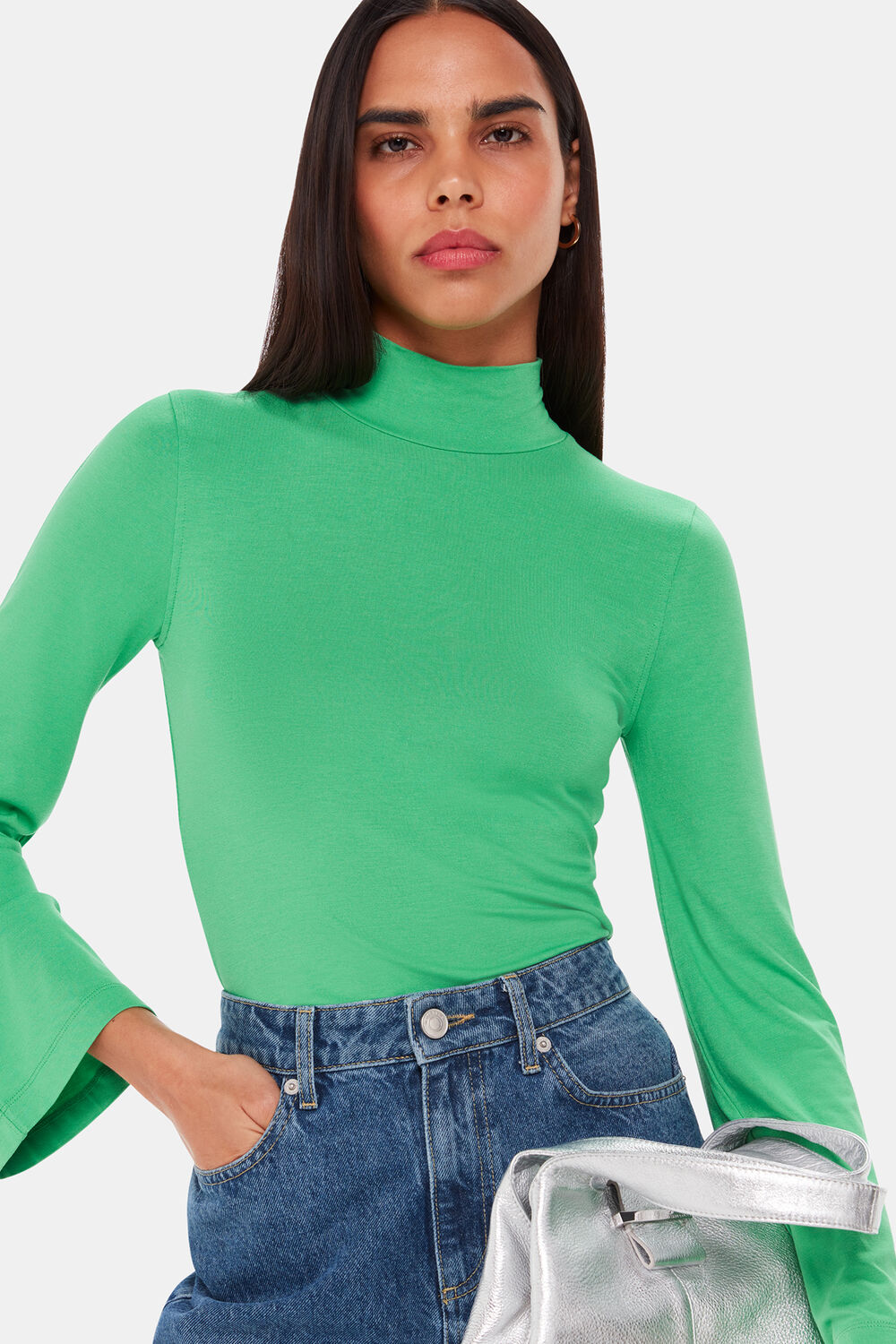Wide Sleeve High Neck Top