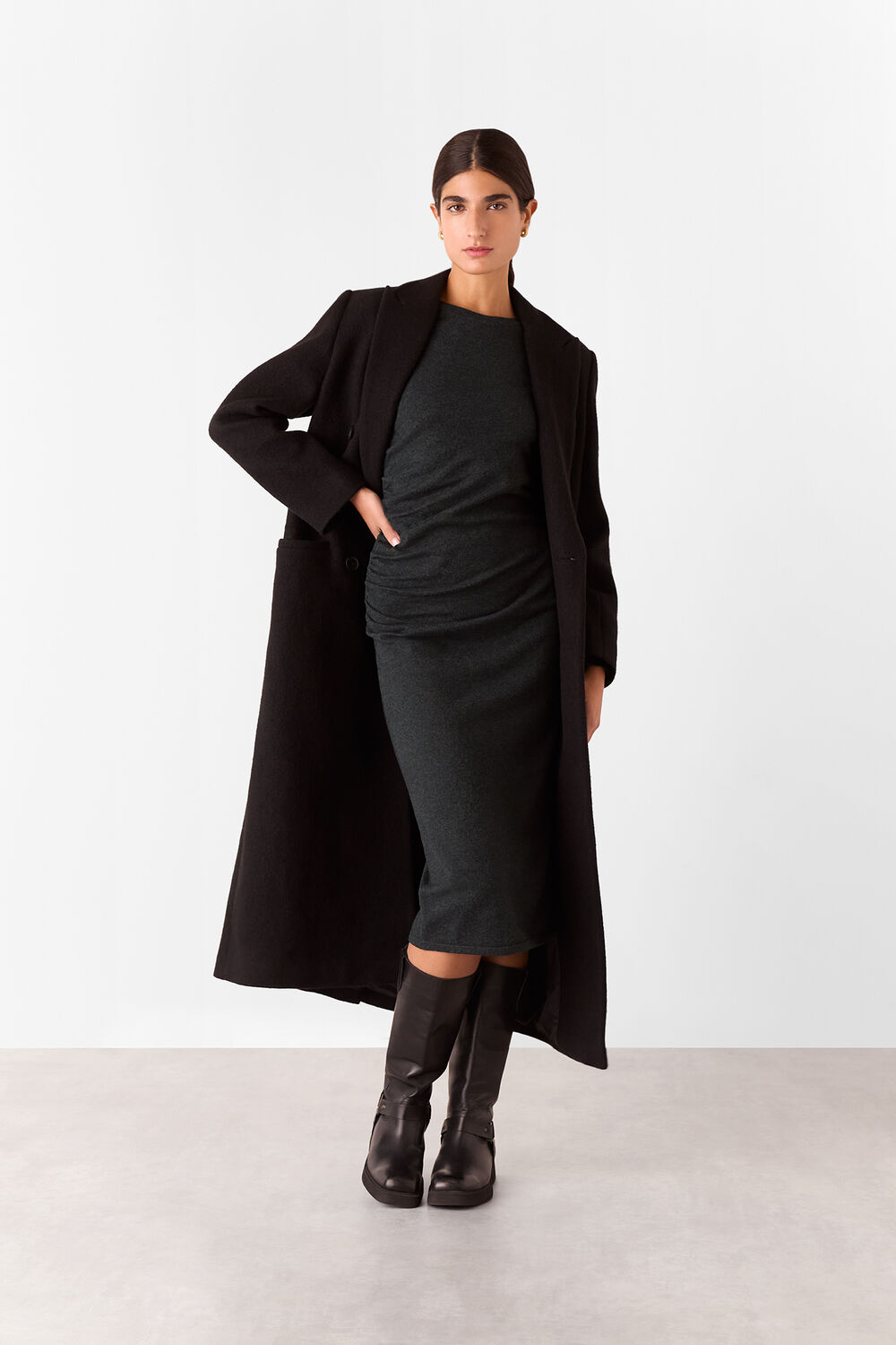 Gathered Side Midi Knit Dress