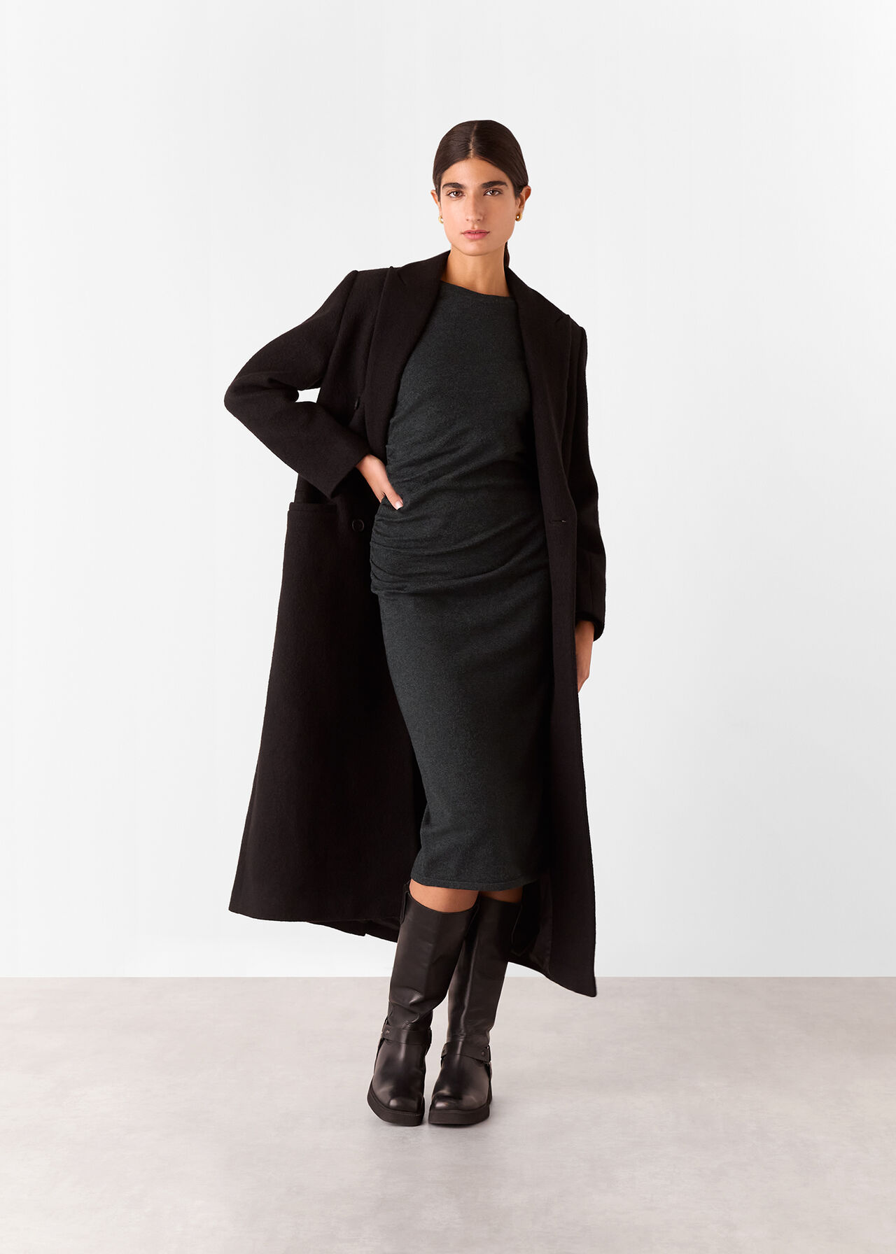 Gathered Side Midi Knit Dress