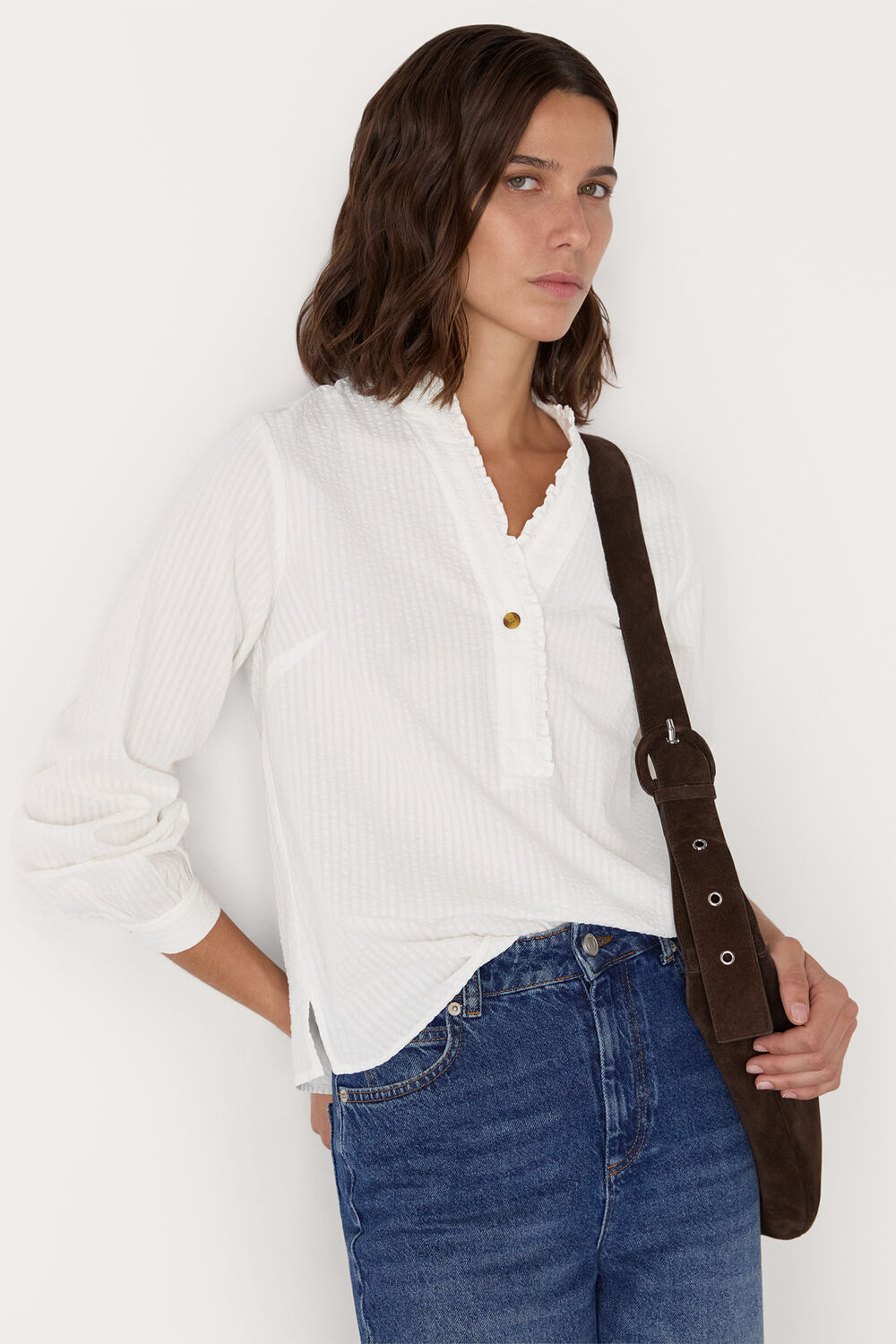 White Textured Frill Shirt