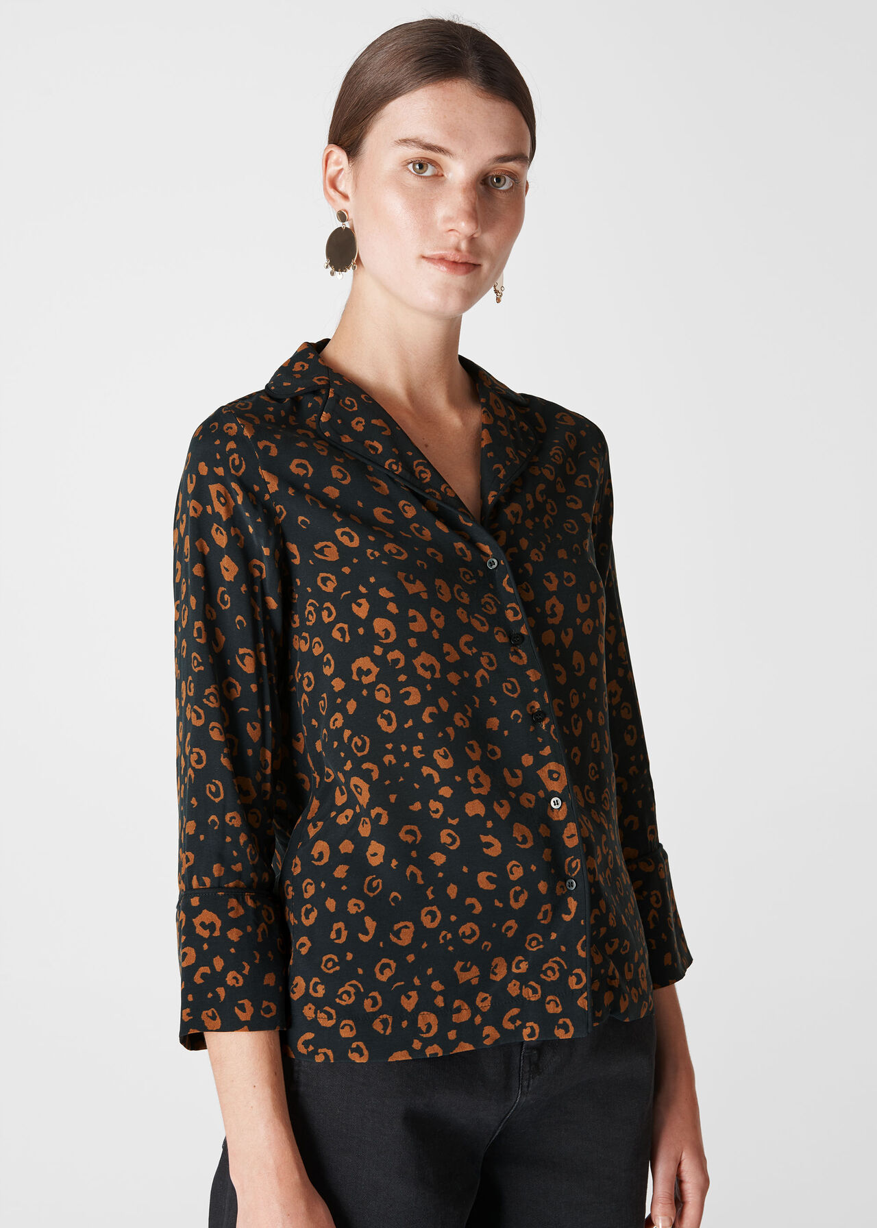 Black/Multi Cheetah Print Pyjama Shirt | WHISTLES