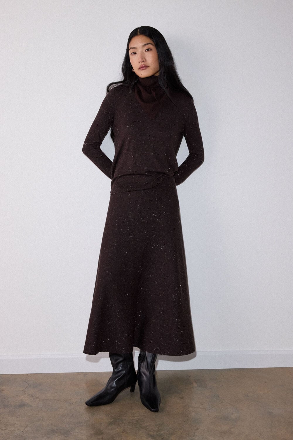 Brown Annie Sparkle Knit Midi Skirt