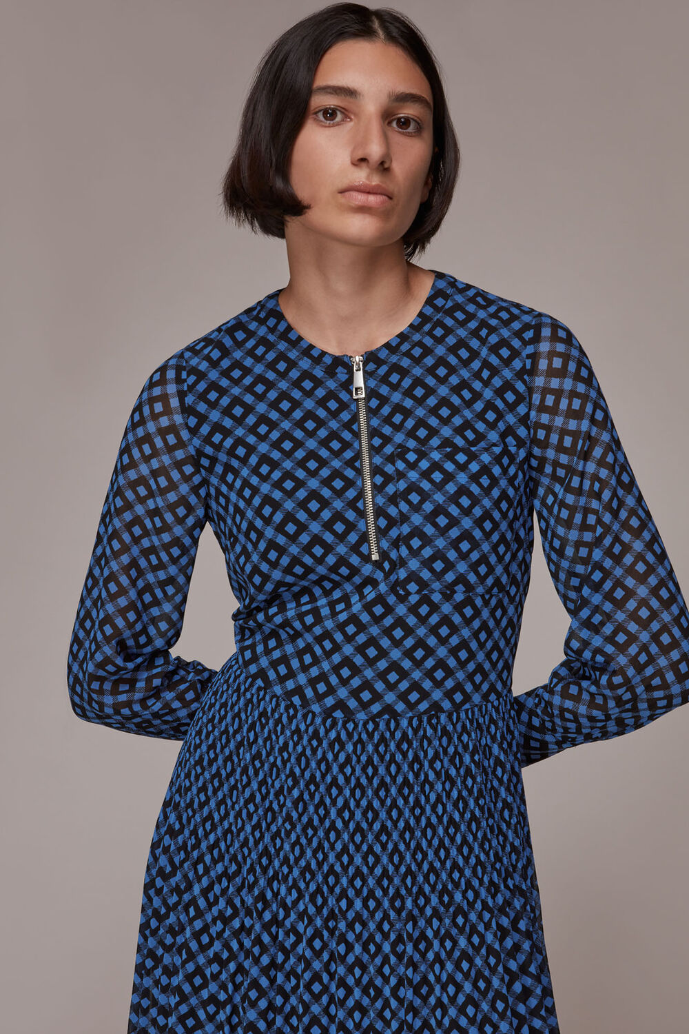 Gingham Check Pleated Dress
