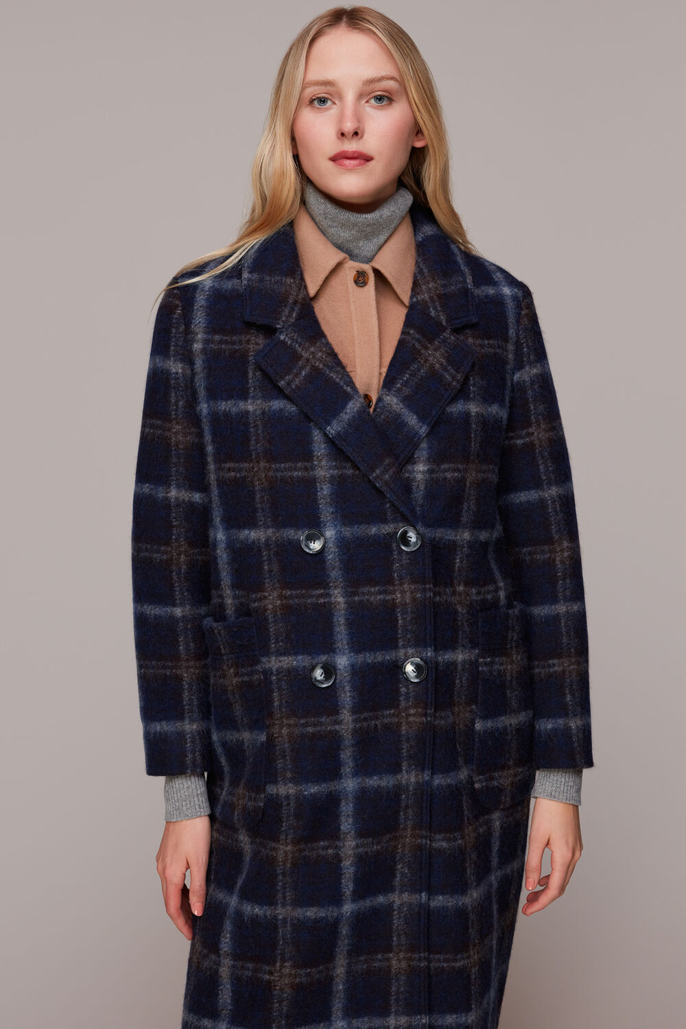 Wool Double Breast Check Coat