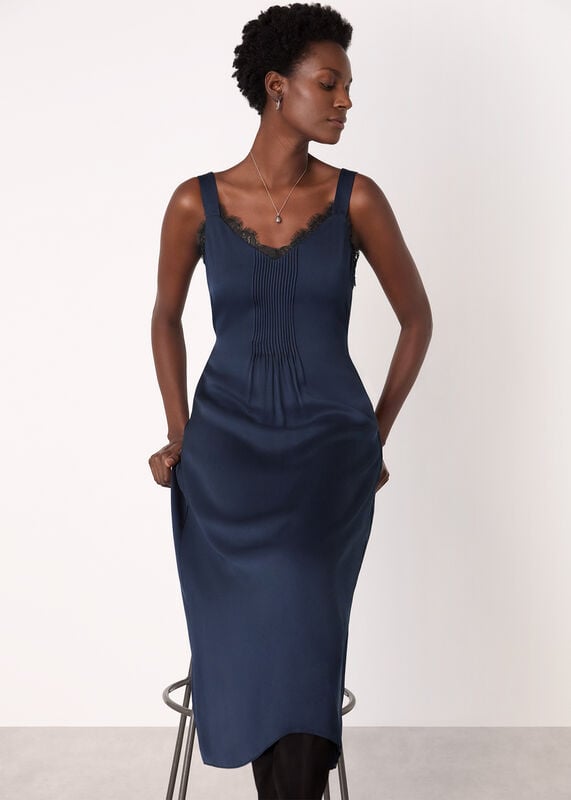 Navy Crepe Lace Trim Cami Dress