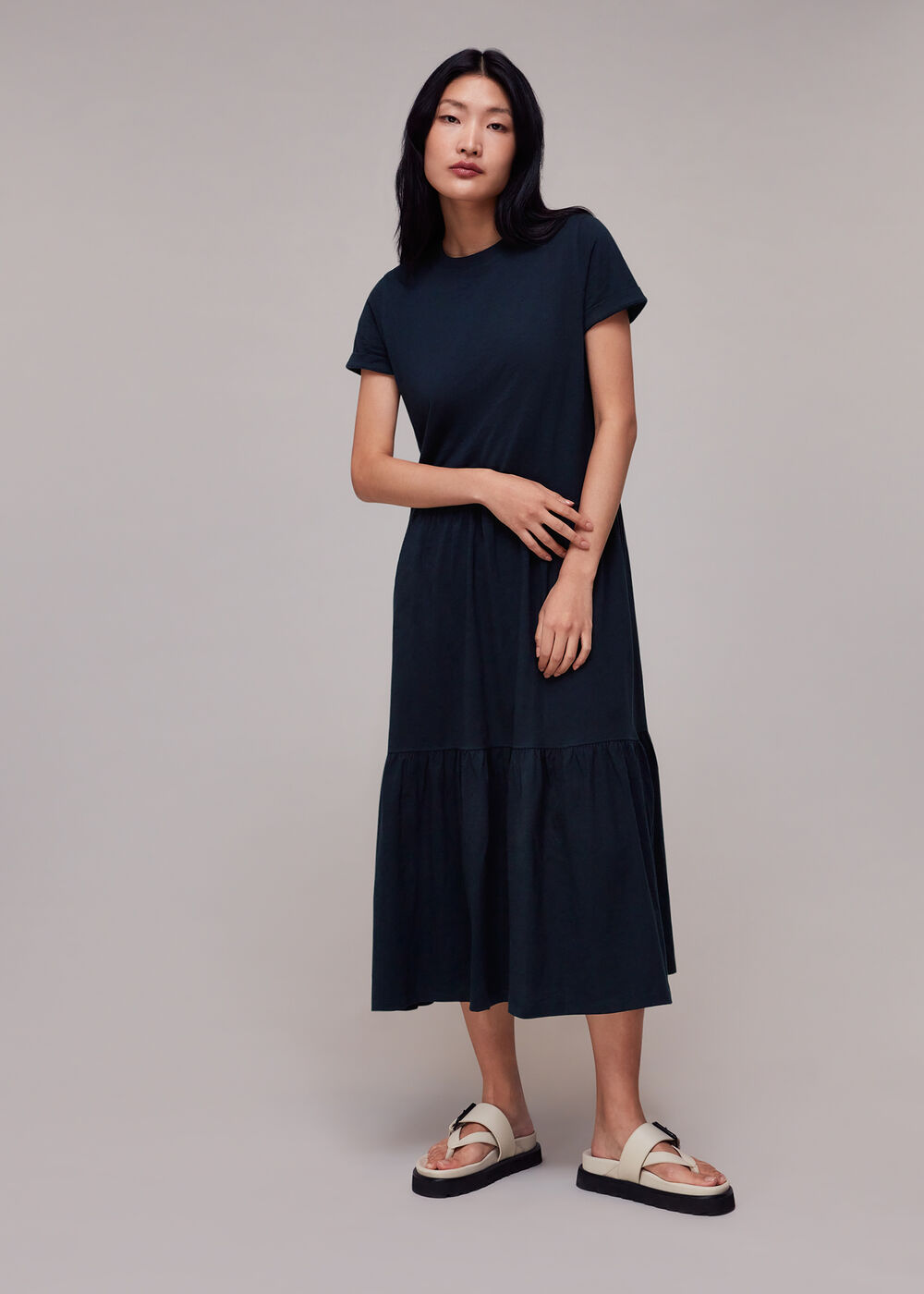 Tiered Jersey Midi Dress