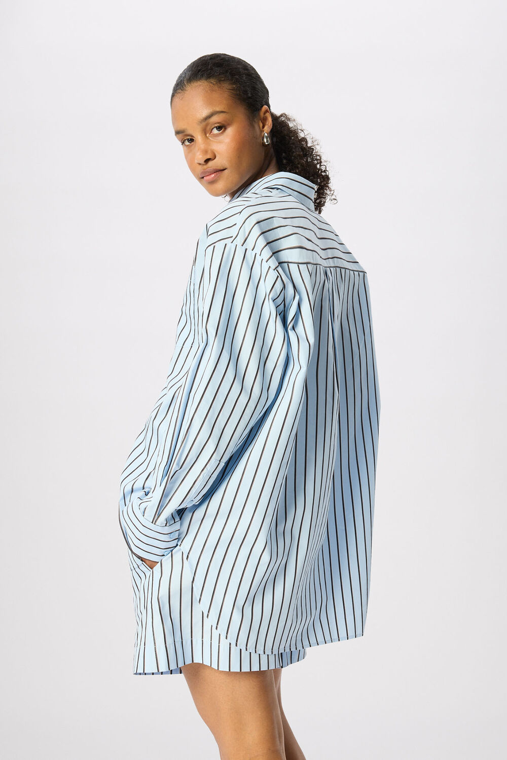 Blue Cotton Poplin Stripe Shirt