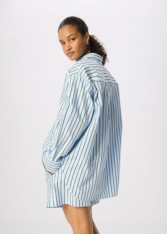 Blue Cotton Poplin Stripe Shirt