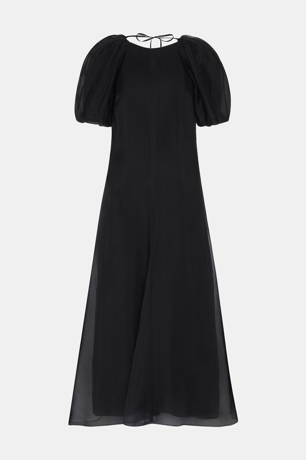 Black Organza Silk Puff Sleeve Dress
