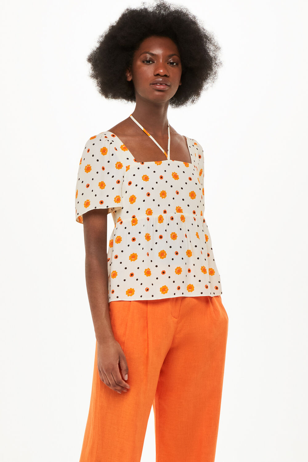 Flower Diamond Tie Detail Top