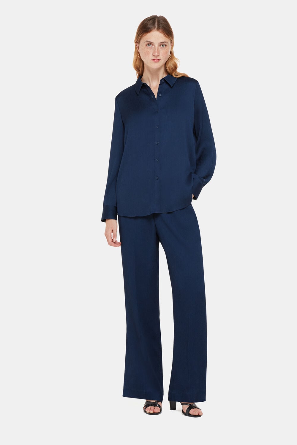 Navy Ellis Satin Pants&nbsp;