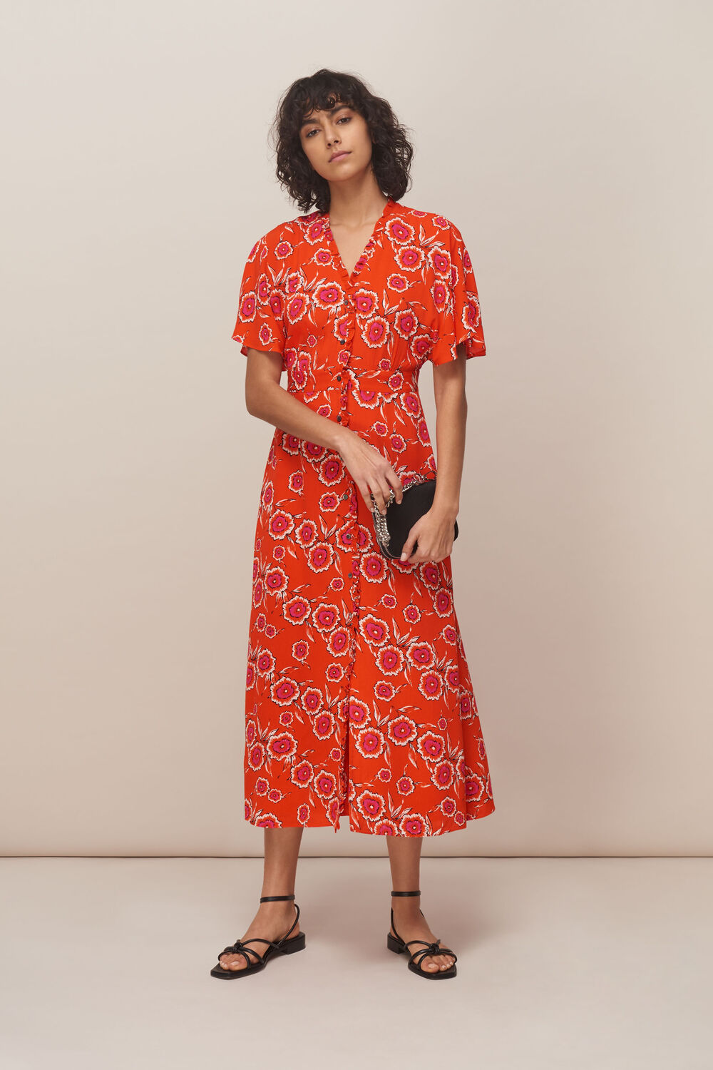 Red Ella Diagonal Floral Dress