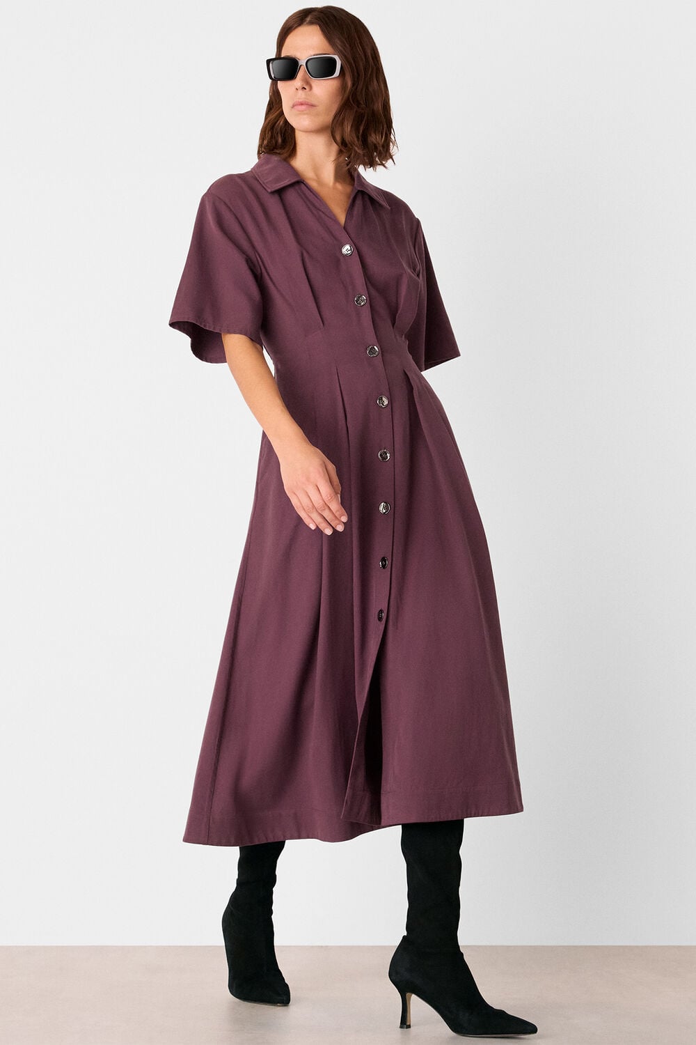 Plum Renee Button Shirt Dress