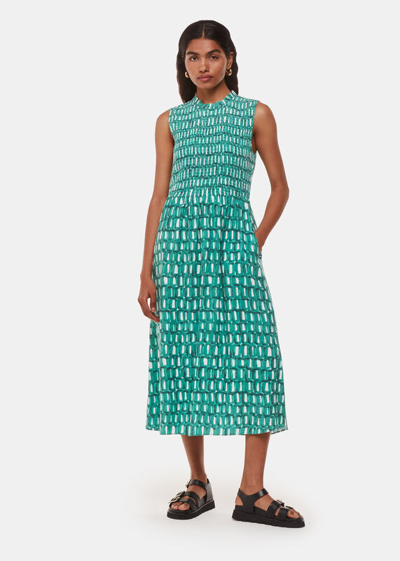 Green Petite Linked Smudge Heidi Dress
