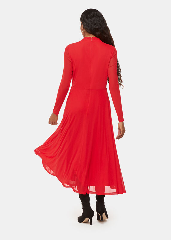 Red Petite Arabella Ruched Mesh Dress