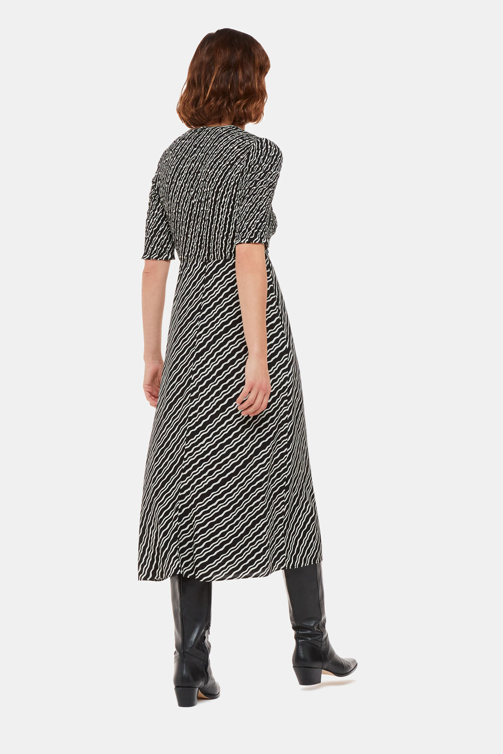 Diagonal Ripple Shirred Dress