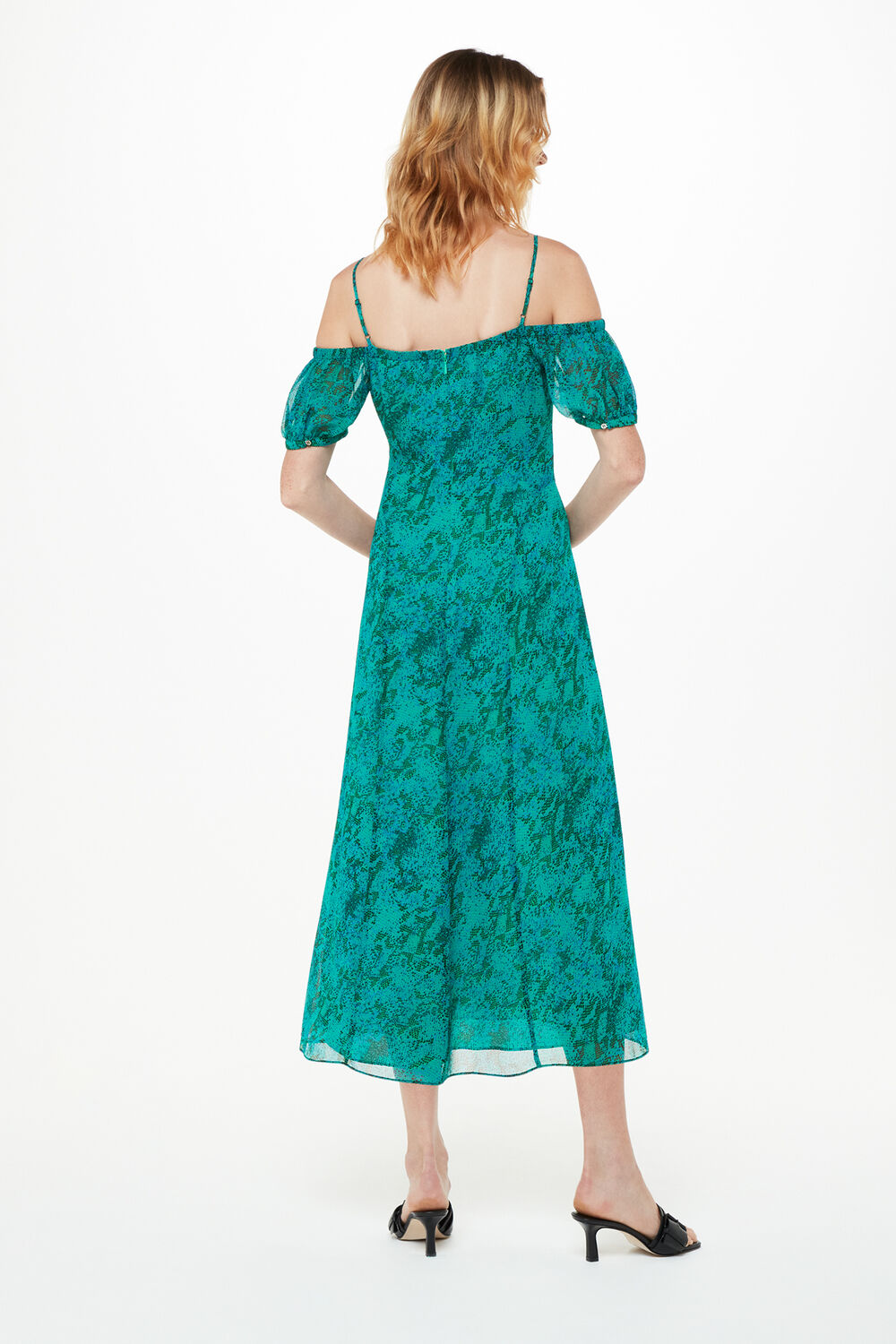 Teal Diagonal Snake Bardot Dress
