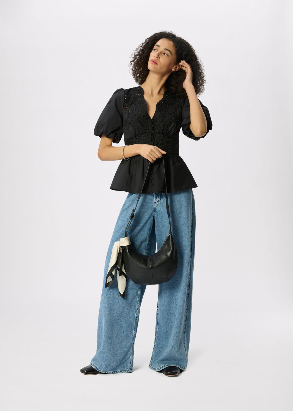 Cotton Broderie V Neck Blouse