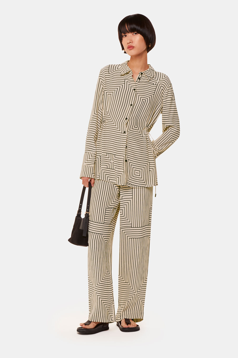 Angled Stripe Tie Detail Shirt