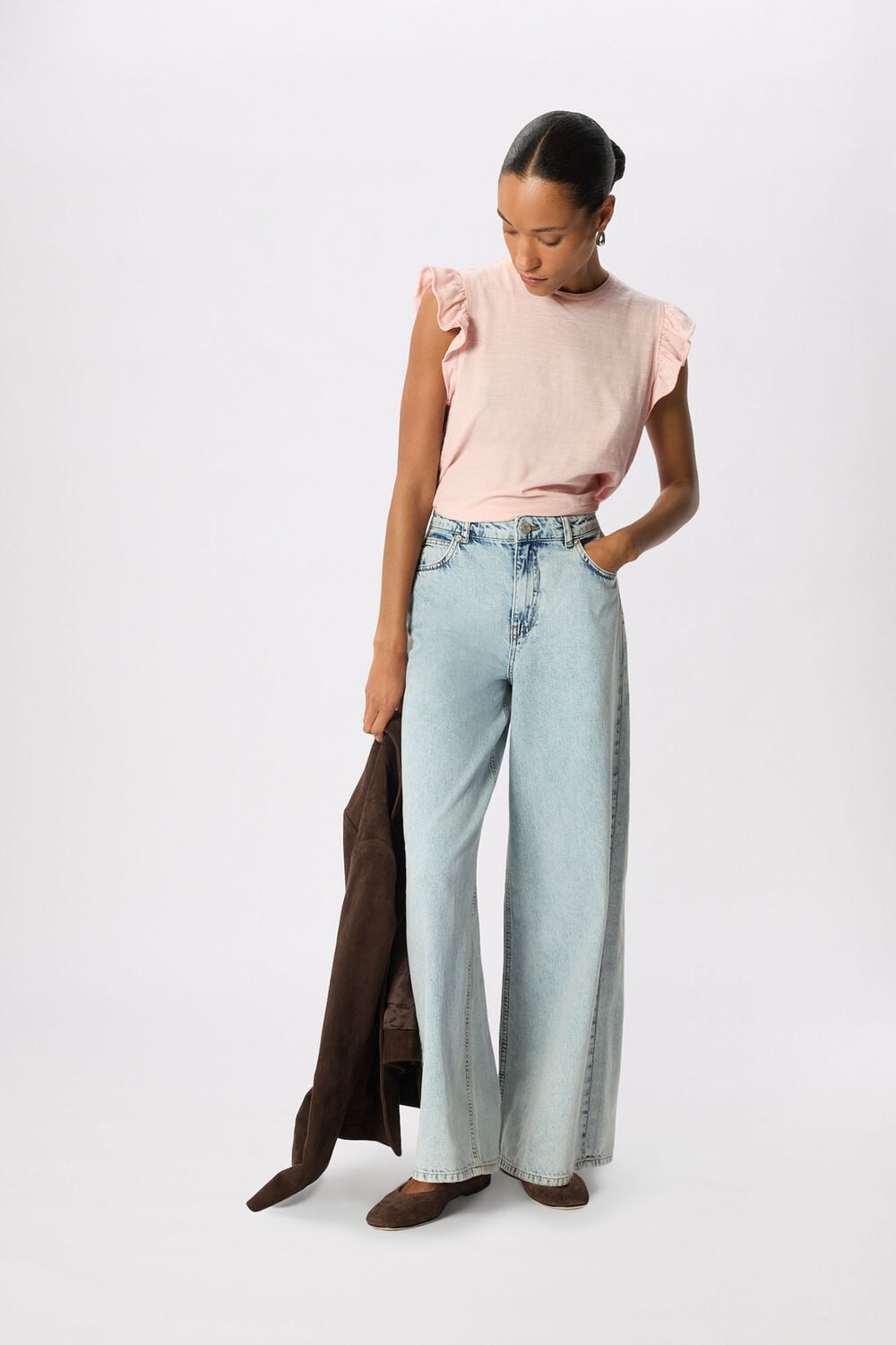 Pale Pink Frill Sleeve Broderie Tee