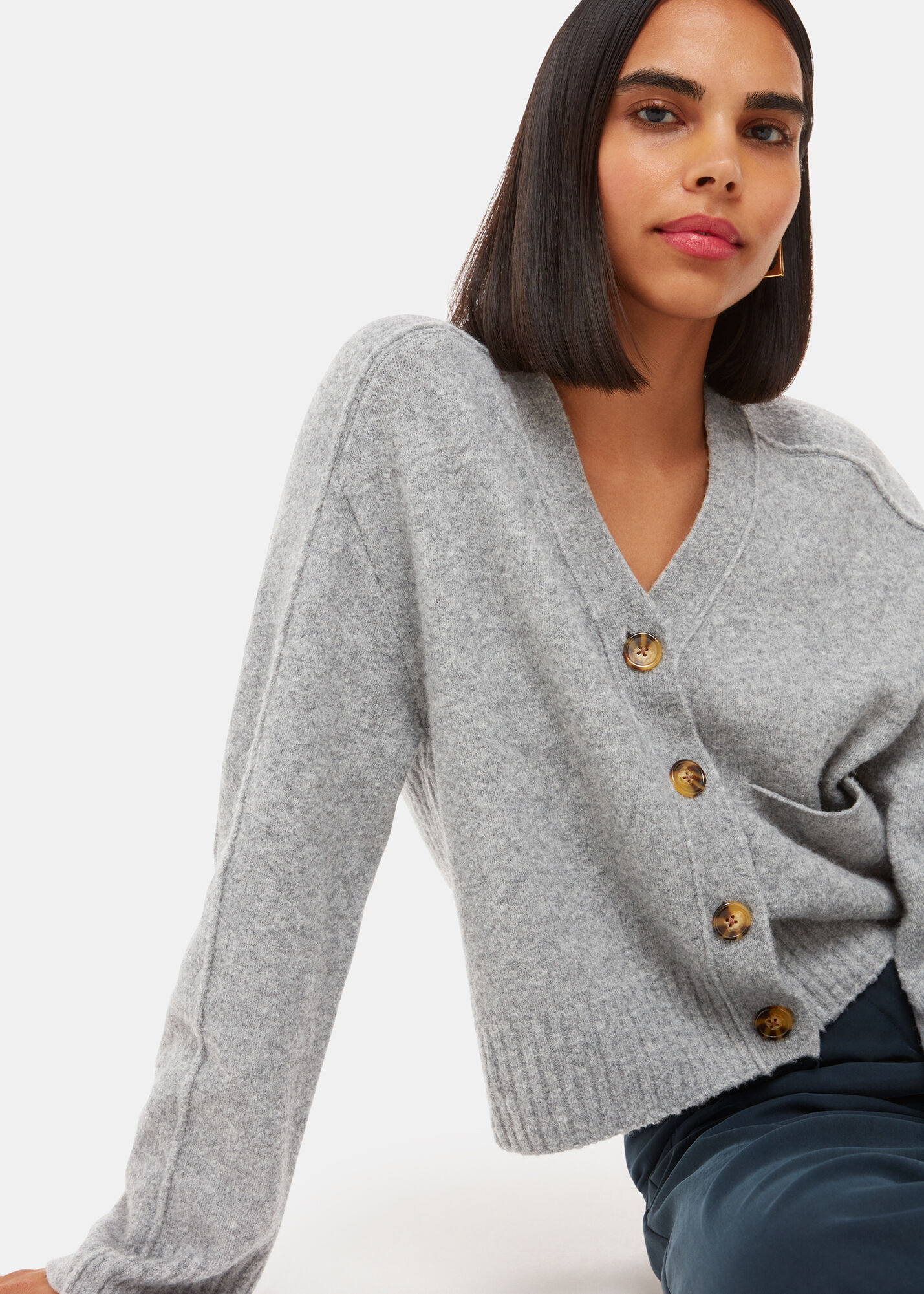 Grey Marl Wool Mix Pocket Cardigan | WHISTLES | Whistles US |