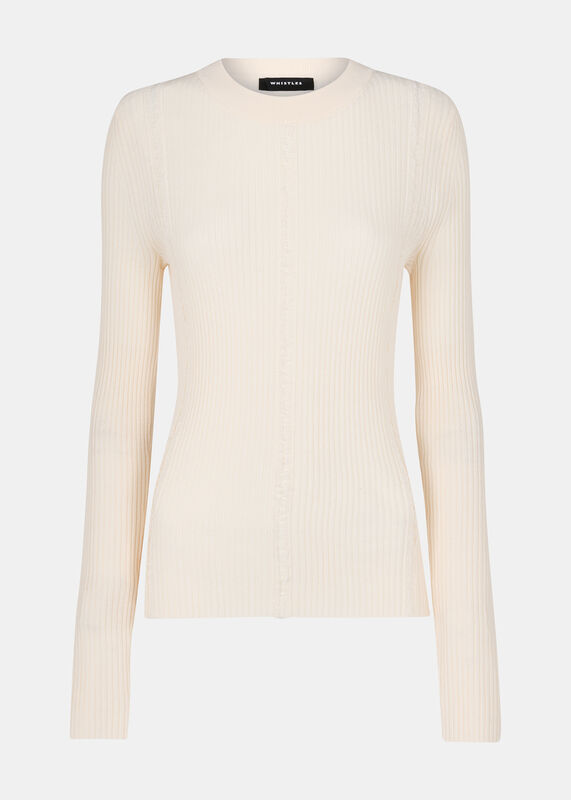 Ivory Ribbed Affect Crew Neck Sweater