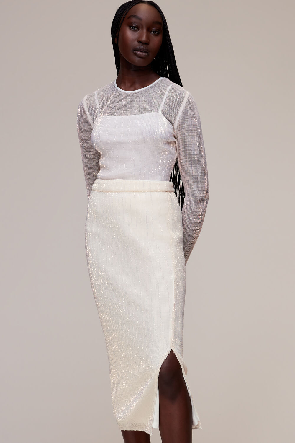 Pale Pink Sadie Sequin Column Skirt