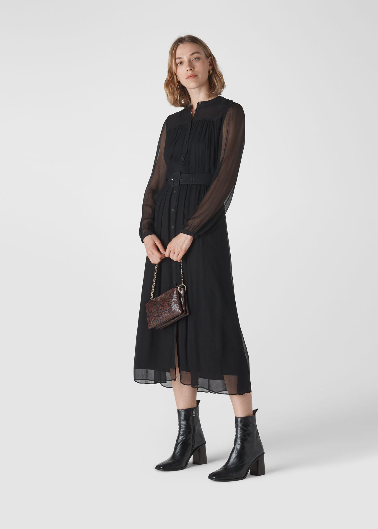 Bethany Belted Midi Dress Black