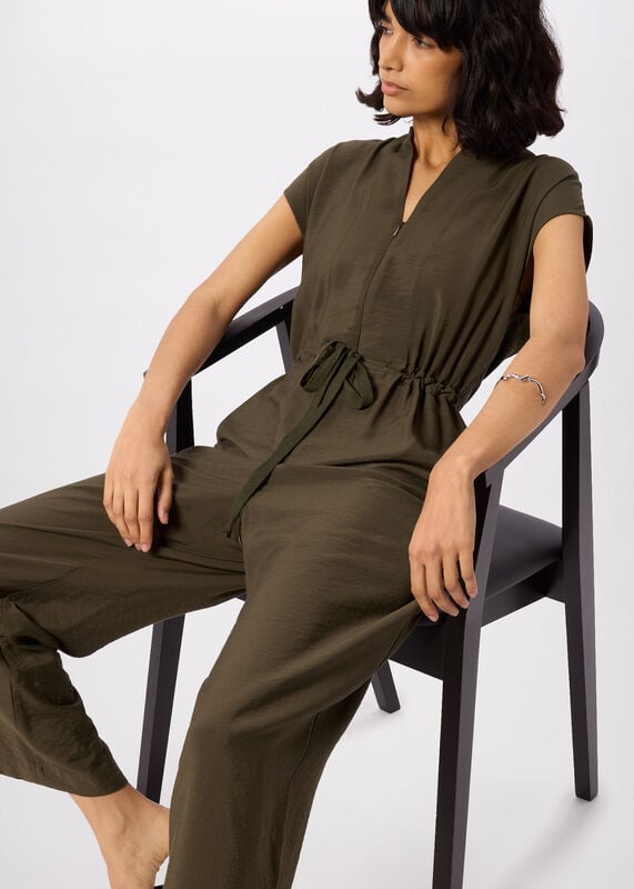 Khaki Sleeveless Drawstring Jumpsuit