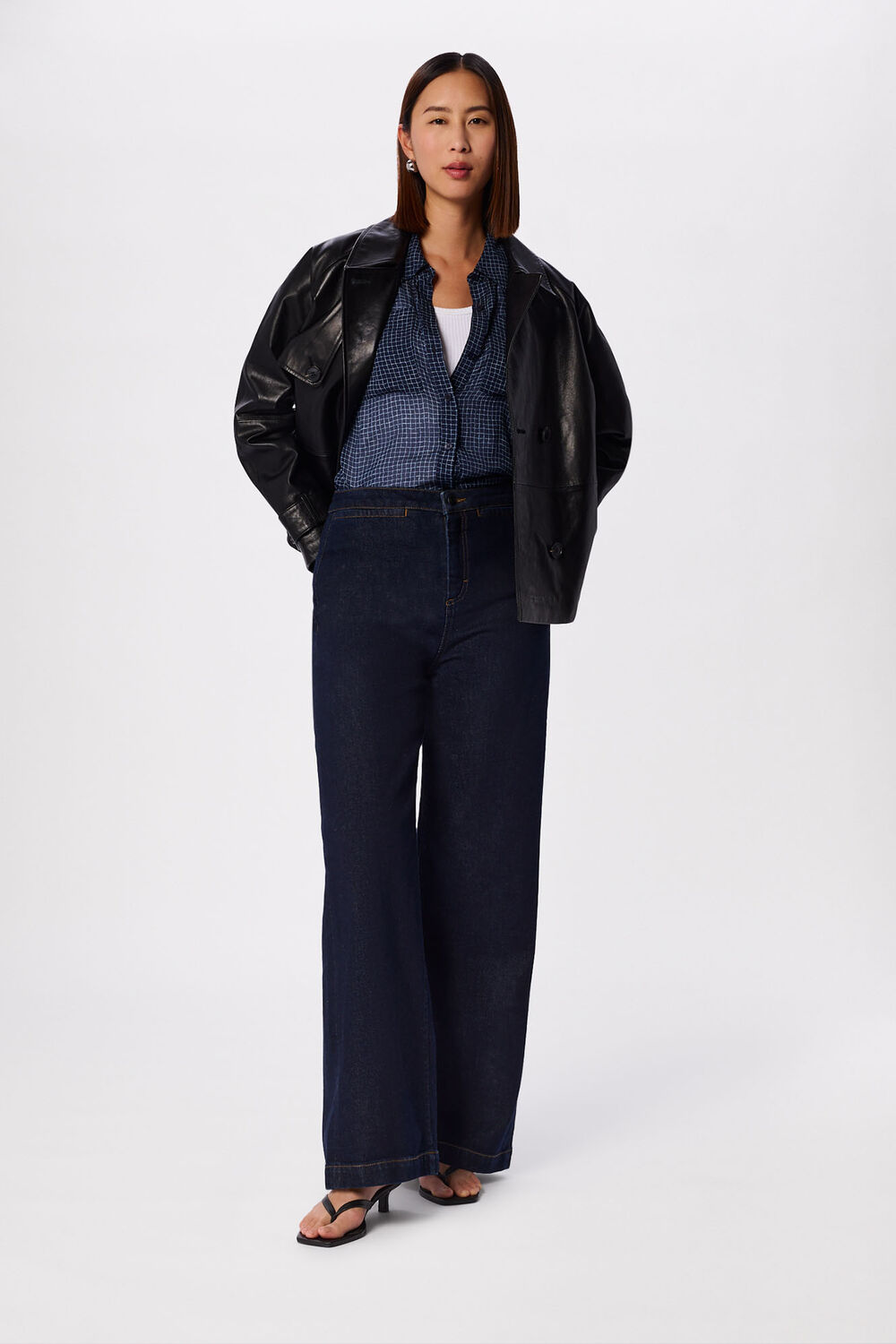 Navy Grid Print Sheer Shirt