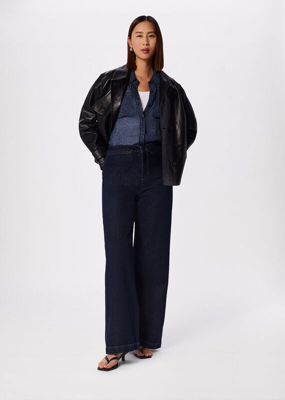 Navy Grid Print Sheer Shirt