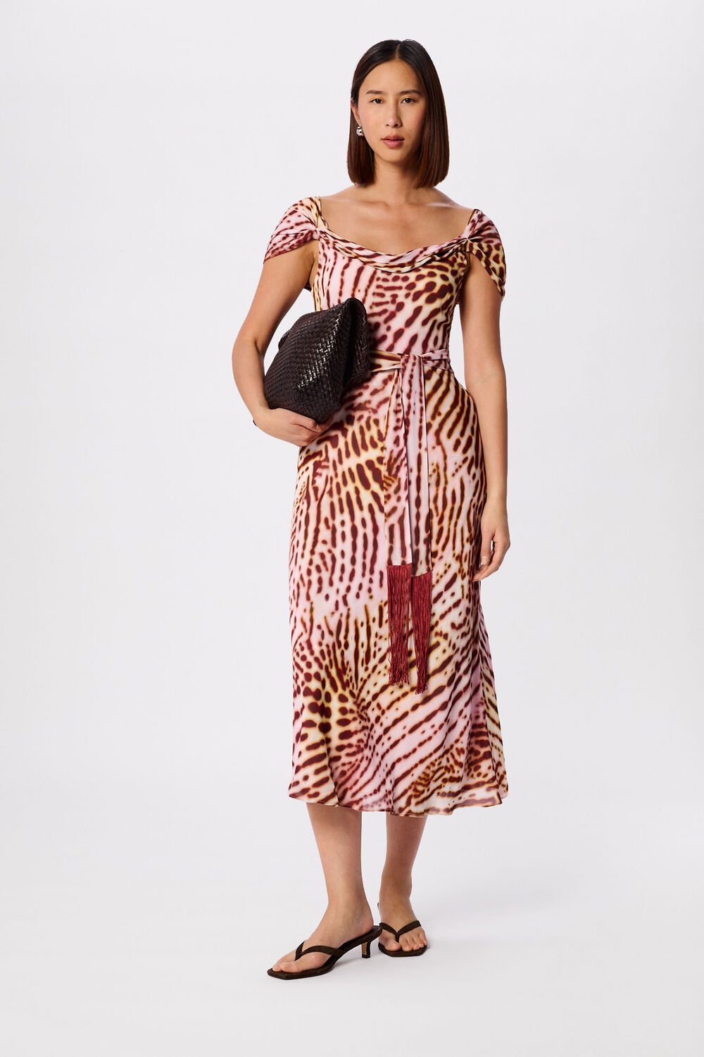 Pink Orchid Print Scarf Midi Dress