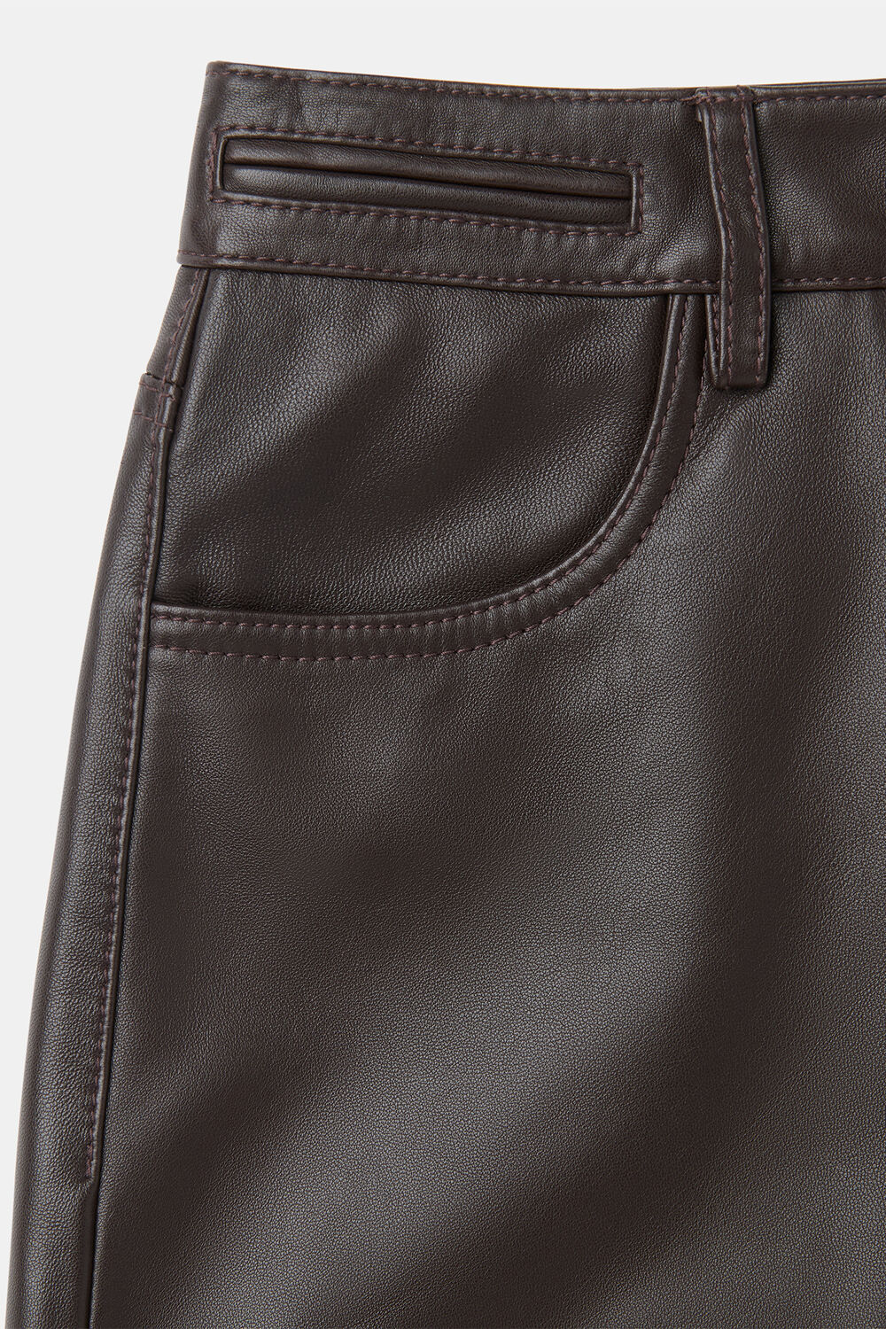 Brown Leather Barrel Leg Trouser