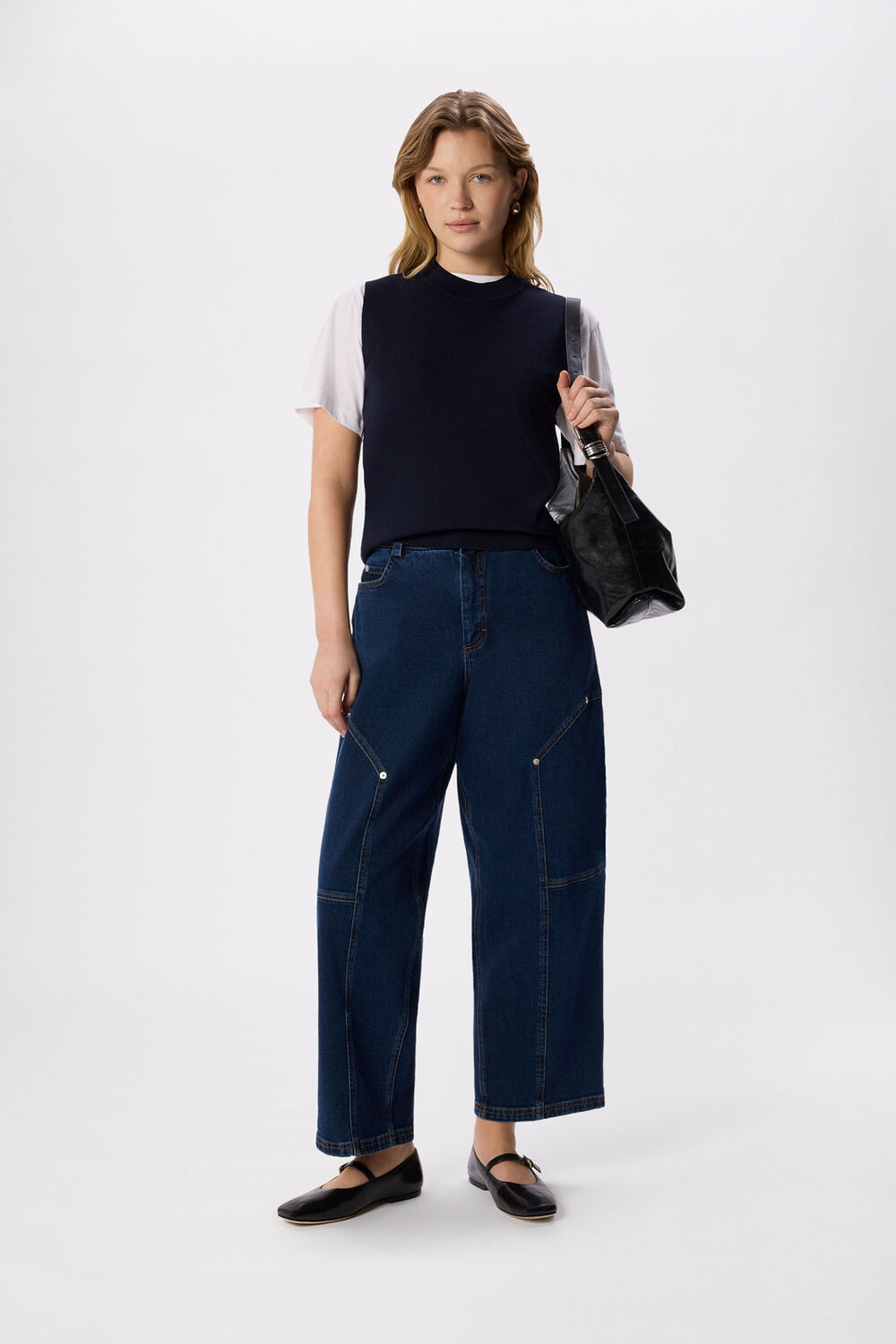 Dark Denim Barrel Mid Rise Trouser