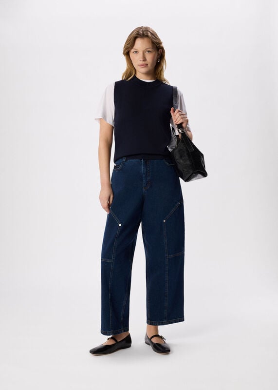 Dark Denim Barrel Mid Rise Trouser