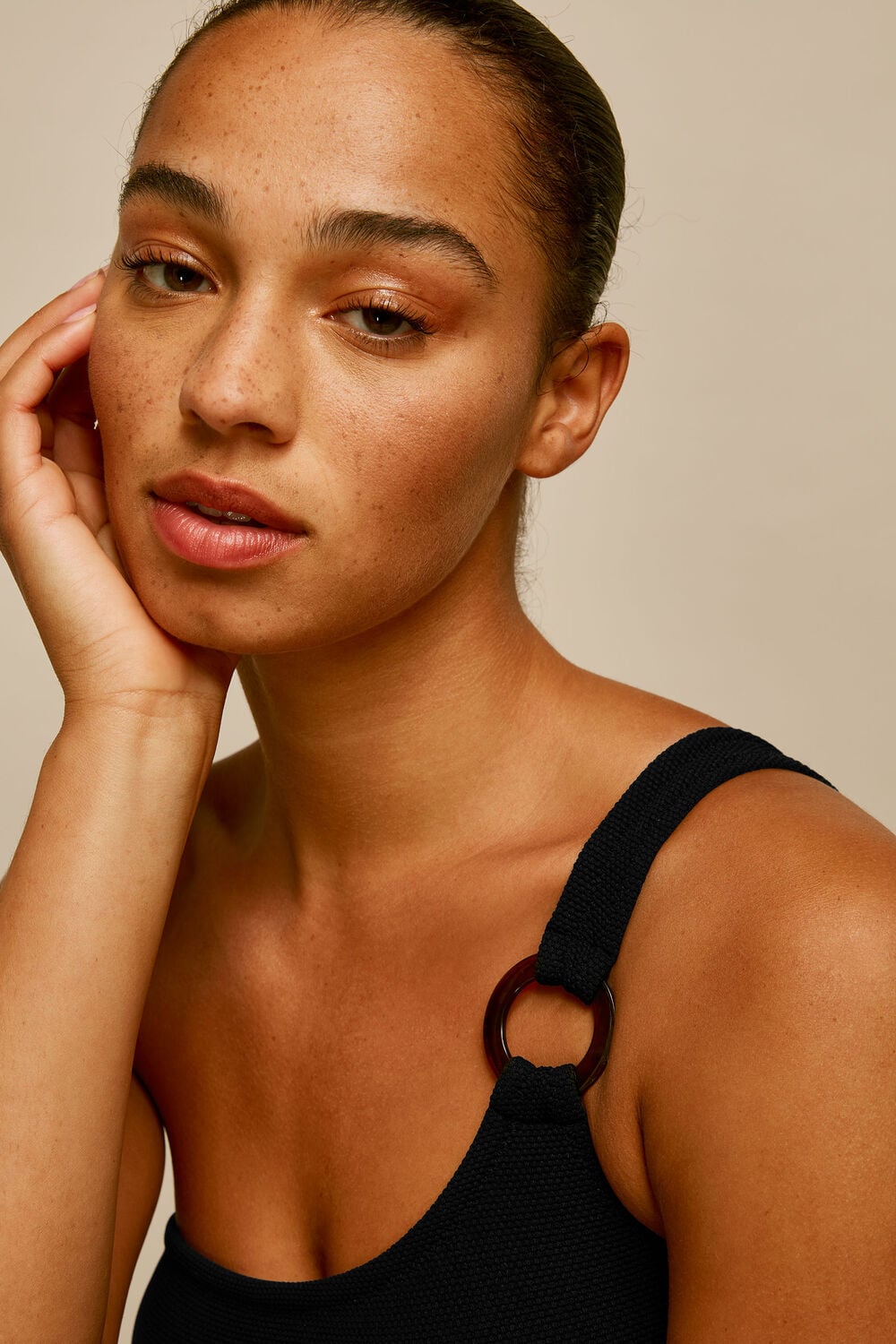 Black Tort Ring Textured Swimsuit