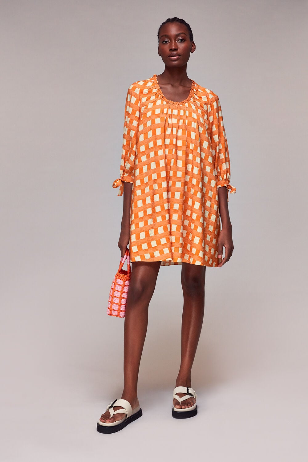 Orange Lydia Gathered Trapeze Dress
